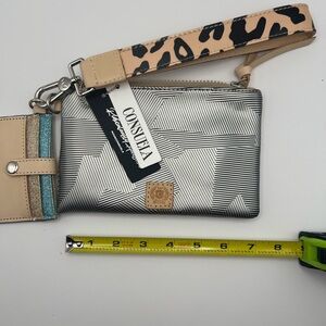 Consuela Geometric Silver Wristlet with Leopard Strap NWT